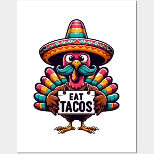 Quirky Mexican Thanksgiving Turkey - Eat Tacos Posters and Art